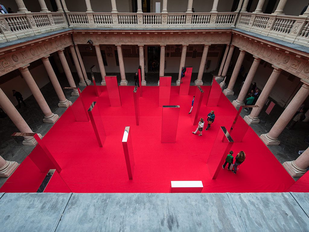 Photo from the top of the installation reflecting by Tedex at Palazzo Bo Padua