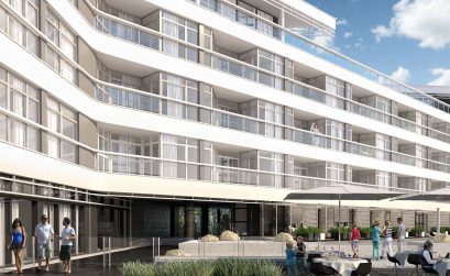 Render vista prospetto interno del primo edificio realizzato
