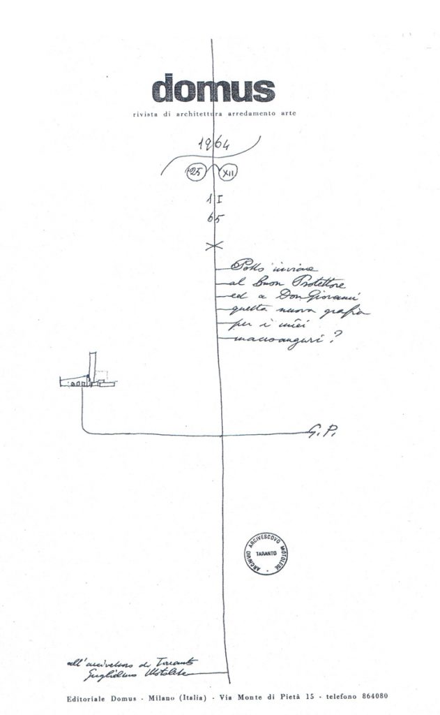 lettera di Gio Ponti a Guglielmo Motolese