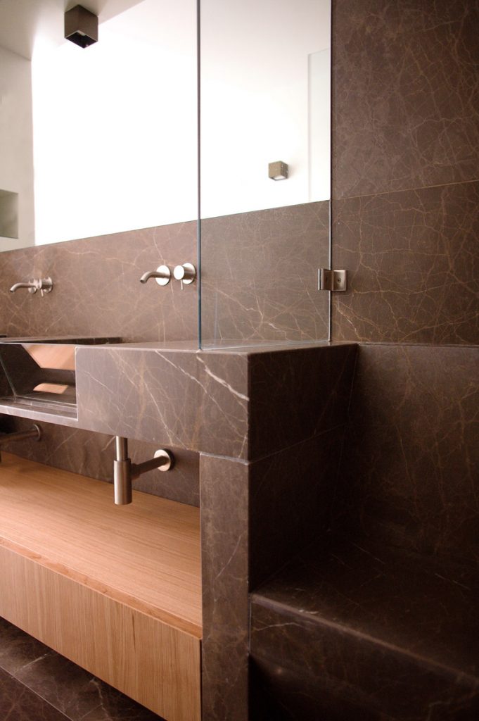 Bathroom detail in the renovated apartments of the building in Capo d'Orlando (Messina).