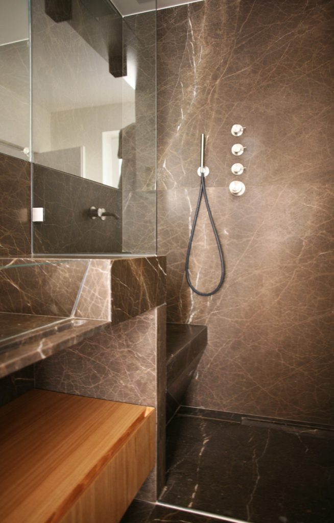 Bathroom detail in the renovated apartments of the building in Capo d'Orlando (Messina).