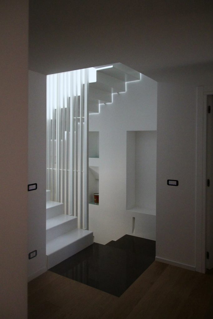 Interior staircase in the renovated apartments of the building in Capo d'Orlando (Messina).