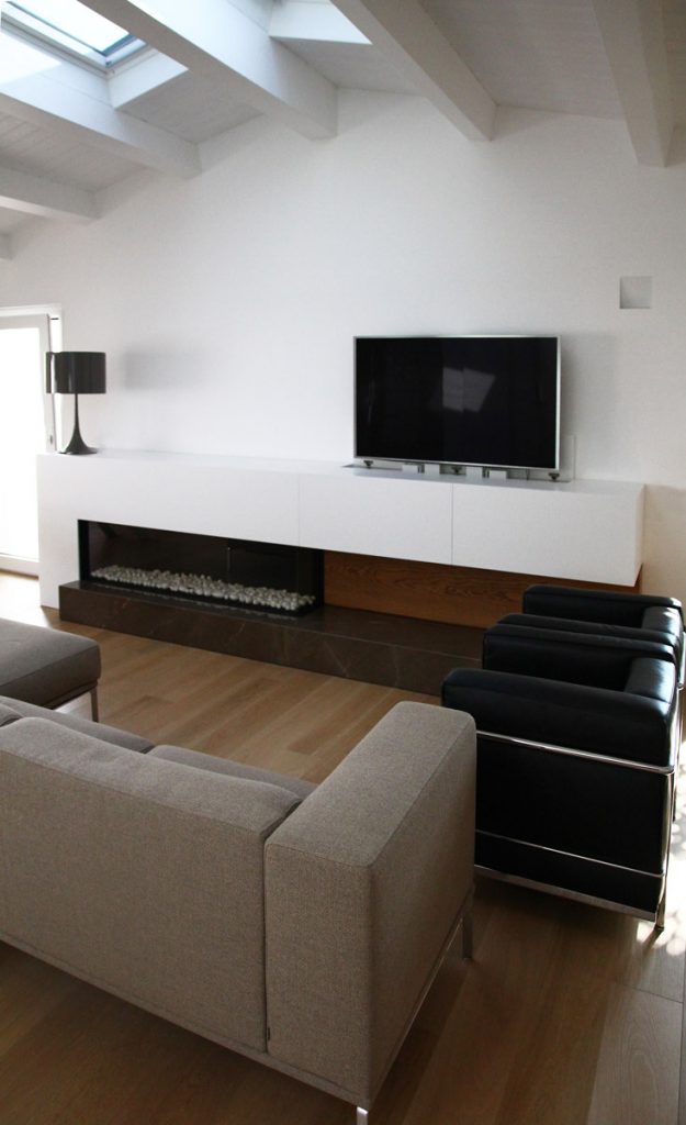 New living room in the renovated apartments of the building in Capo d'Orlando (Messina).