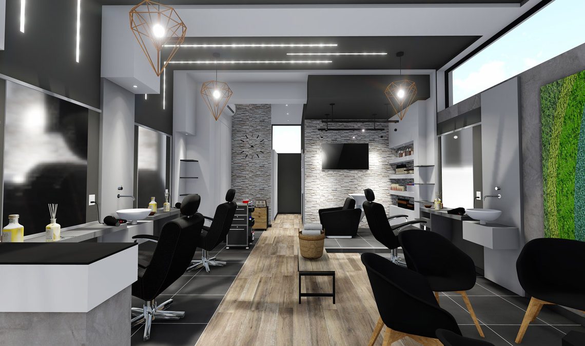 Render del saloon da barbiere Henna