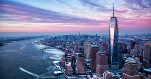 Skyline di New York durante il tramonto