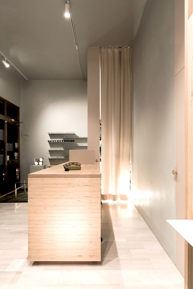 Shop counter illuminated by lights