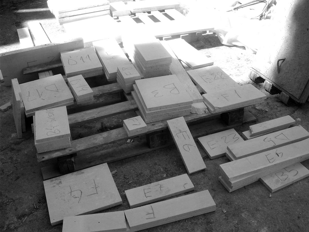 the numbered pieces of travertine stone