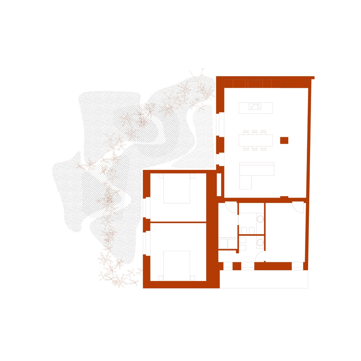 Detailed floor plan of the renovation of the Quattro Spazi apartment in Rome