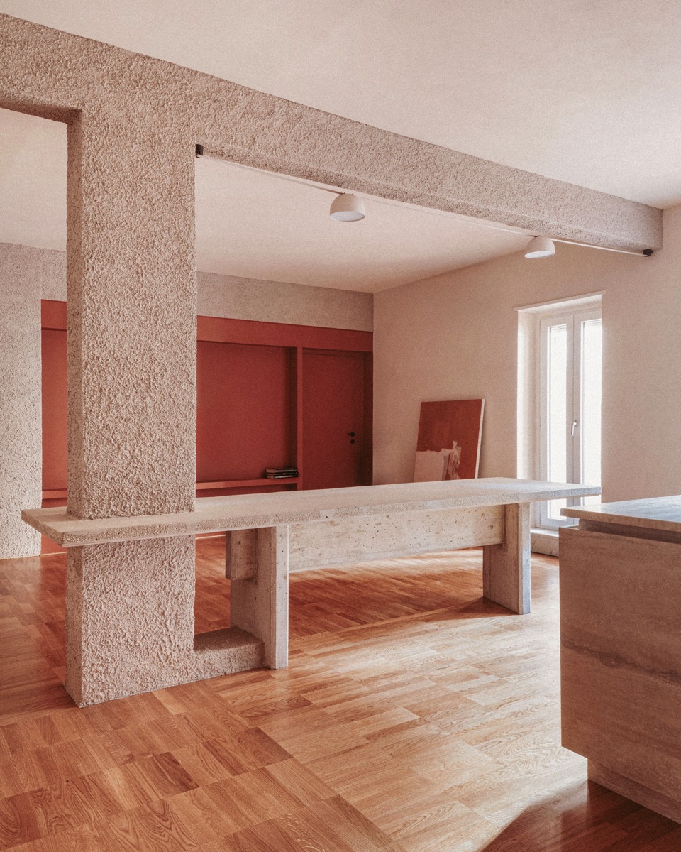 Exposed structural element in living room renovation Four Spaces