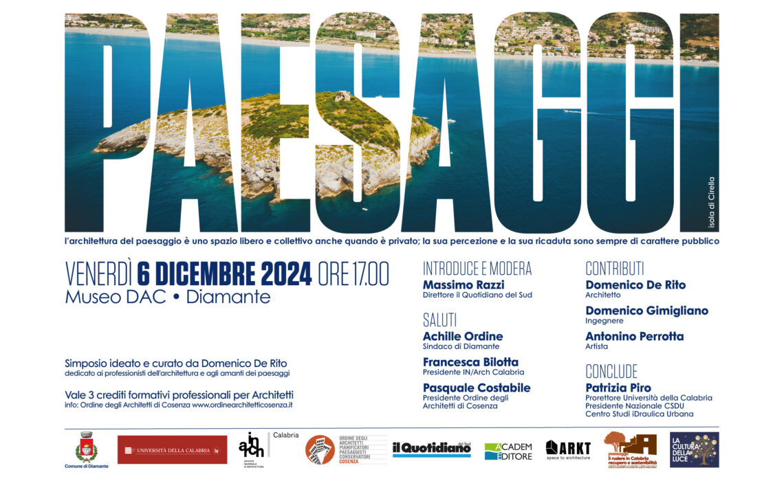 Locandina dedicata al Simposio Paesaggi che si terrà il 6 Dicembrecal Museo DAC a Cosenza
