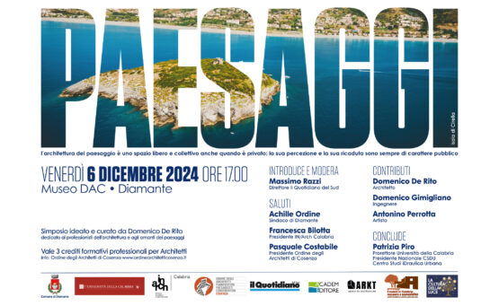 Locandina dedicata al Simposio Paesaggi che si terrà il 6 Dicembrecal Museo DAC a Cosenza